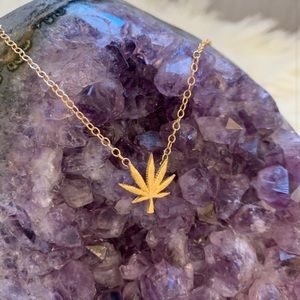 Gold plated pot leaf necklace - handmade by artist